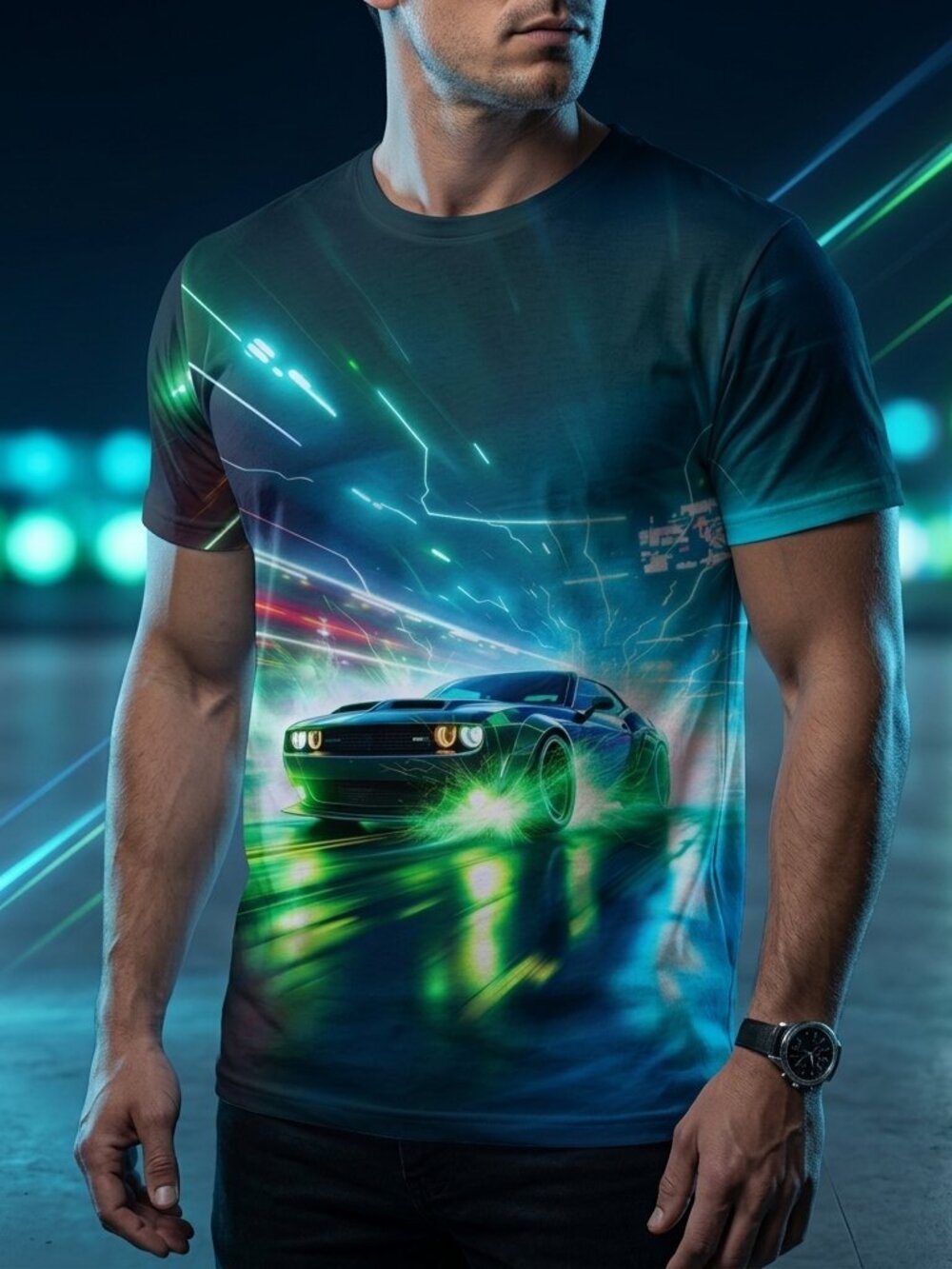 Neon Drift Muscle Tee • High‑Impact Auto Graphic Shirt • Unisex Streetwear